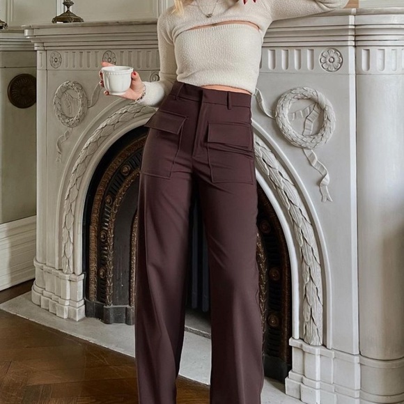 Straight leg high waisted pants with pockets - Picture 3 of 7